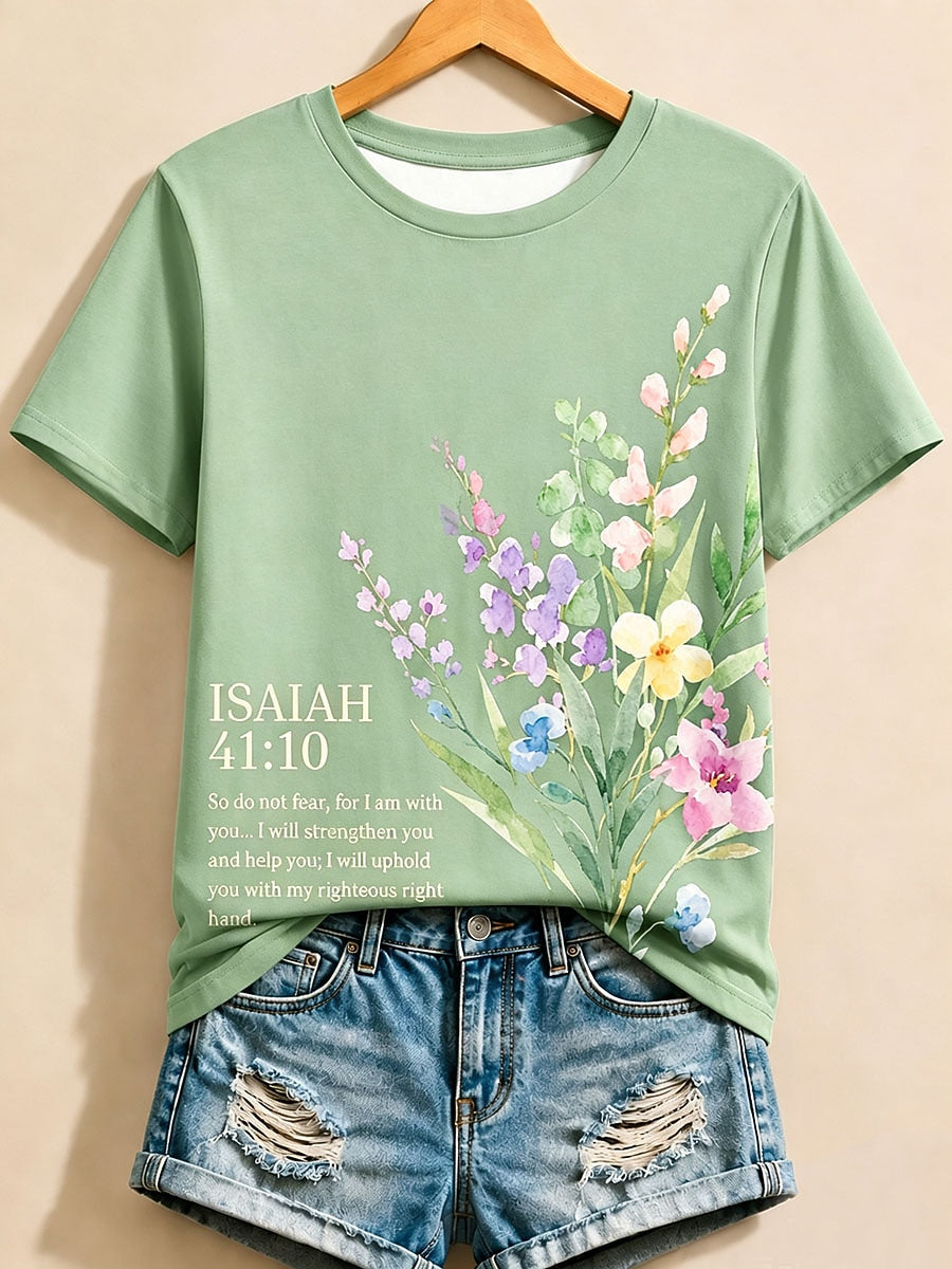 Pink Floral Letter Tee in Blue