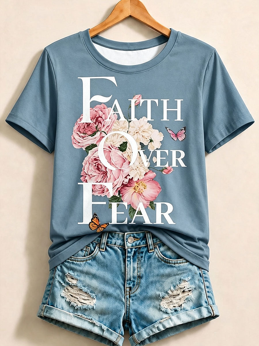 Blue Floral Letter Tee in Blue