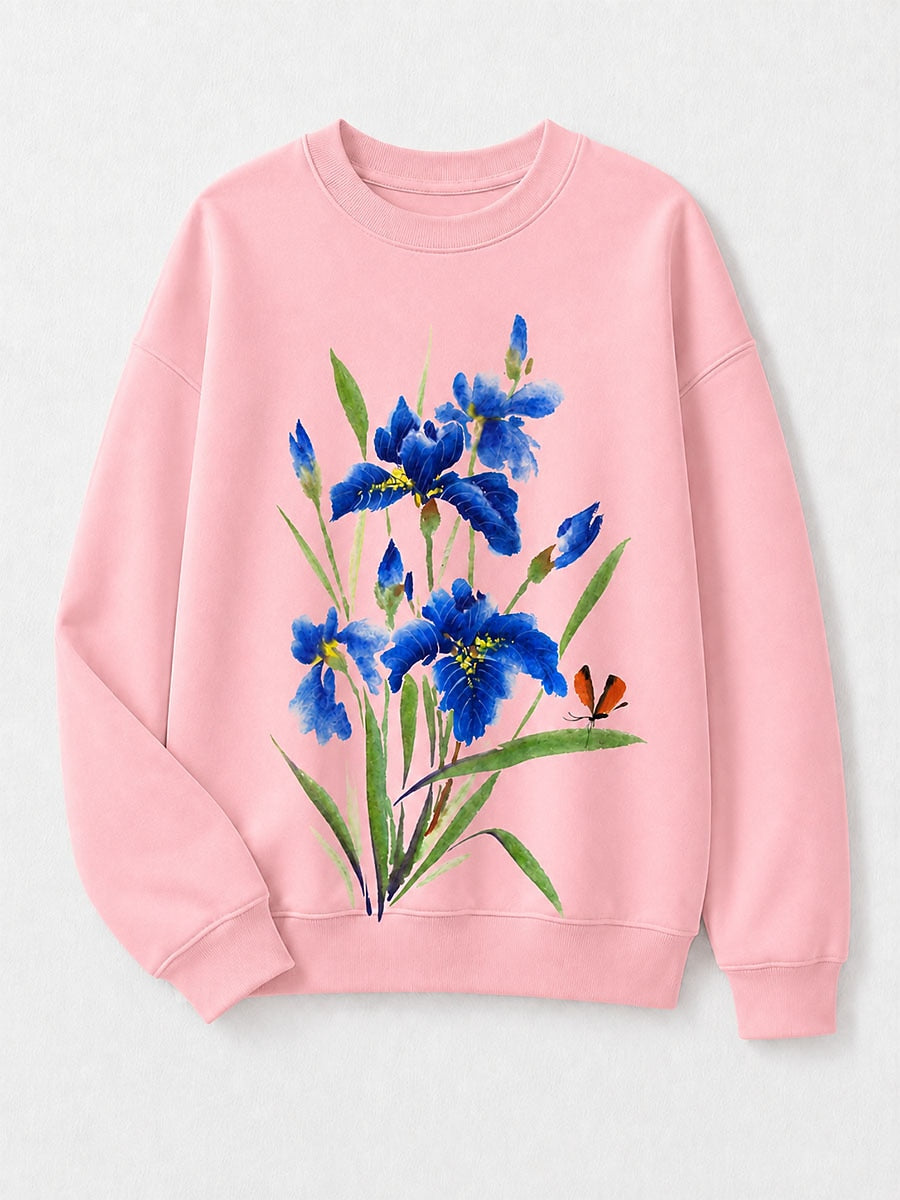 Pink Beige Floral Sweatshirt in Blue