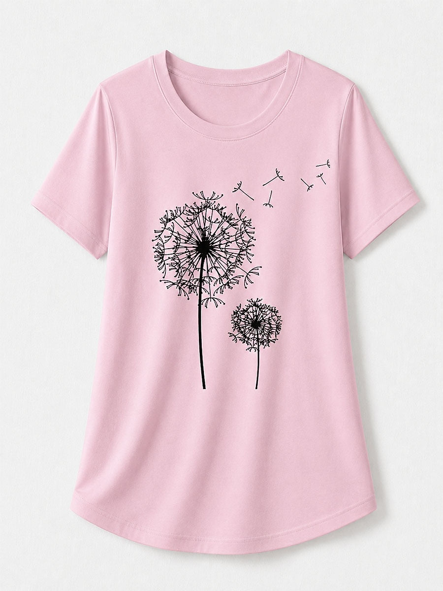 White Botanical Print Tee in Pink