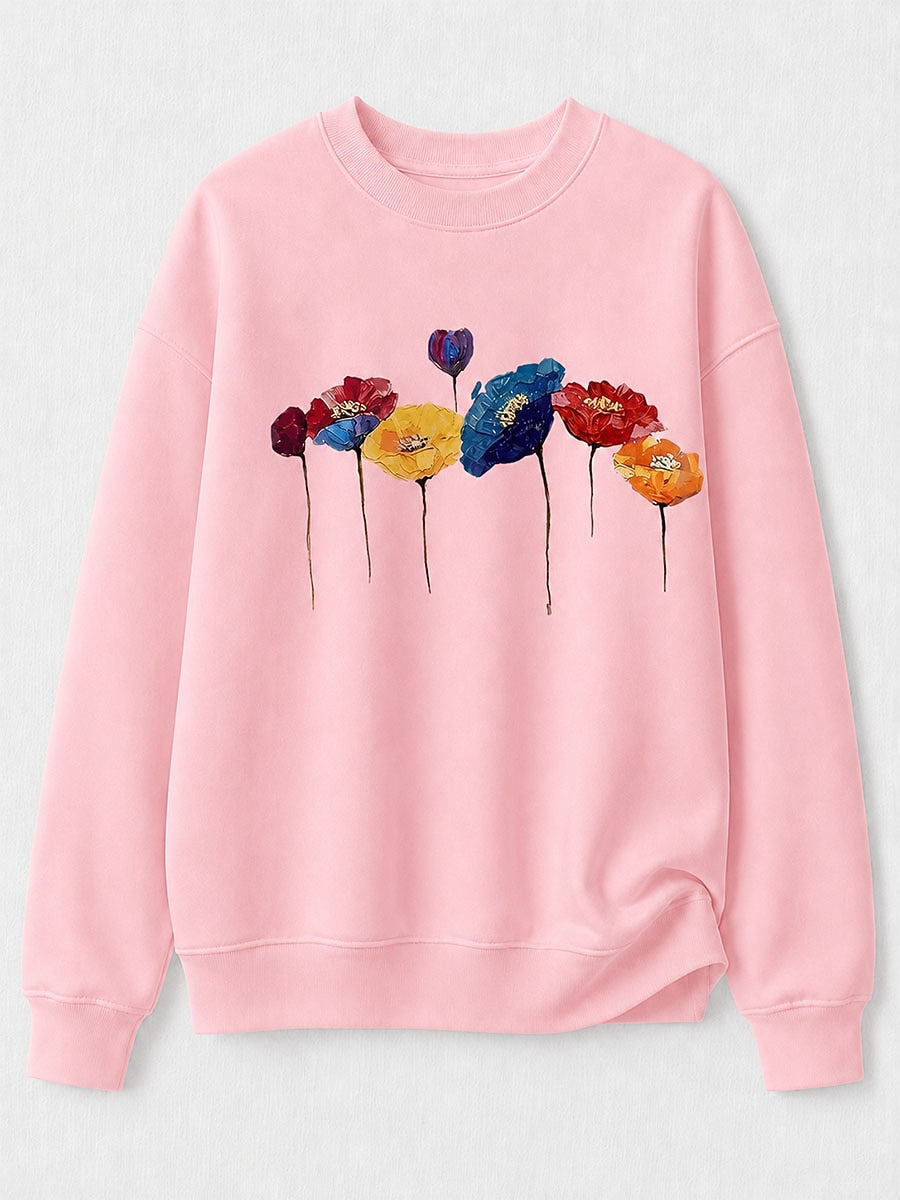 Watercolor Poppy Garden - Flora Cotton Blend Sweatshirt