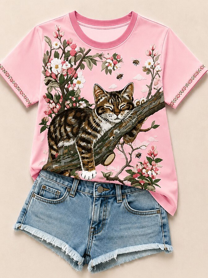 Cat Among Apple Blossoms - Nature Story Cotton Tee