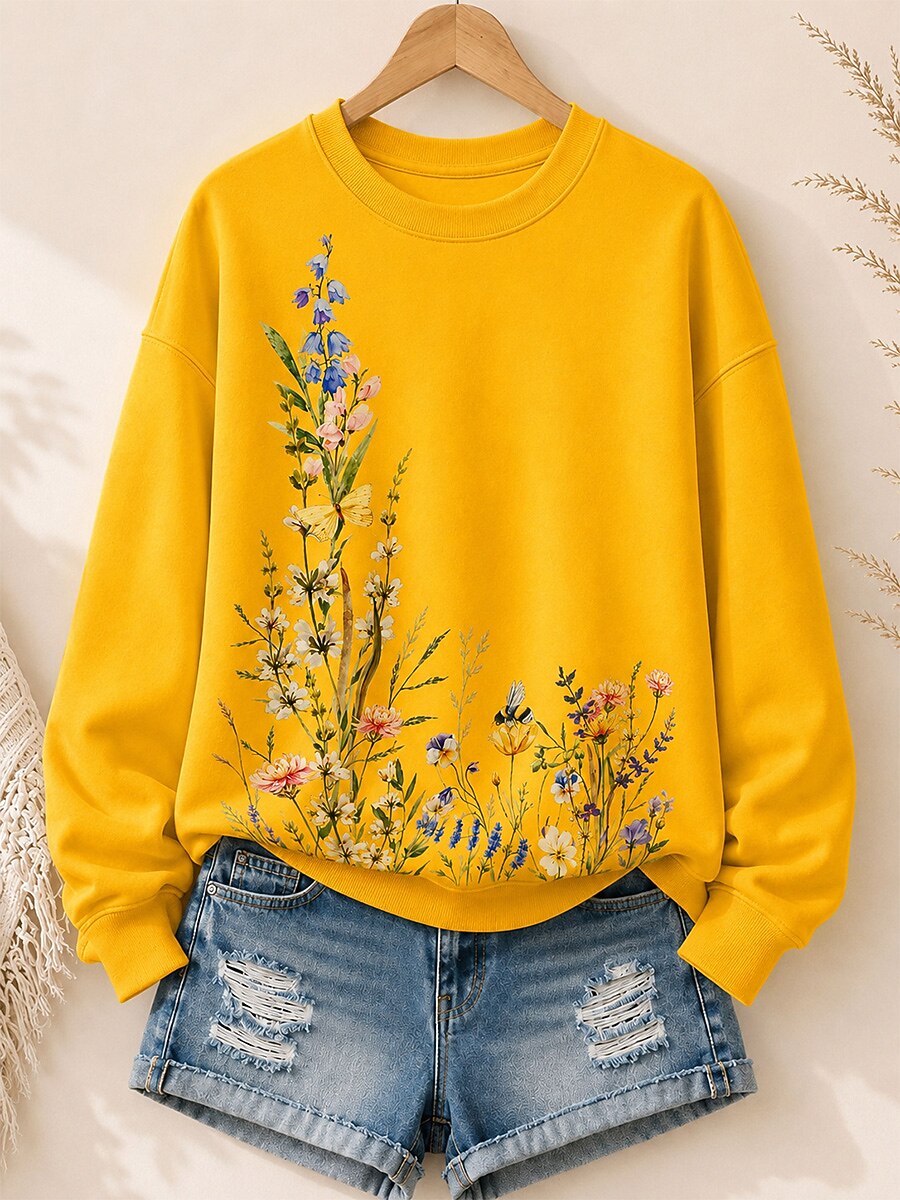 Wildflower Meadow With Bees - Life Stories Cotton Blend Sweatshirt