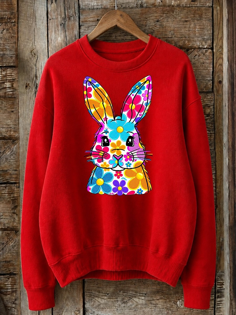 Floral Patchwork Rabbit - Nature Story Cotton Blend Sweatshirt