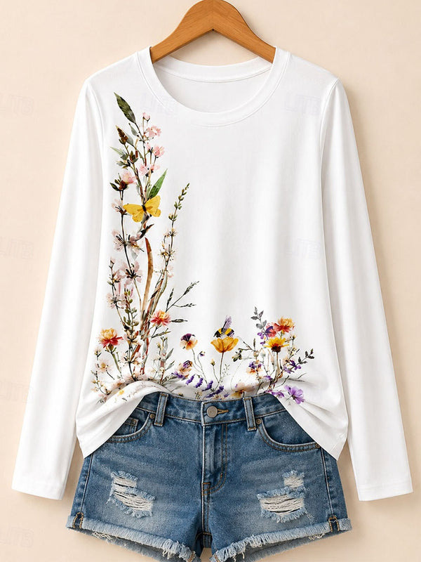 Wildflower Meadow With Daisies - Life Stories Cotton Long Sleeve Tee
