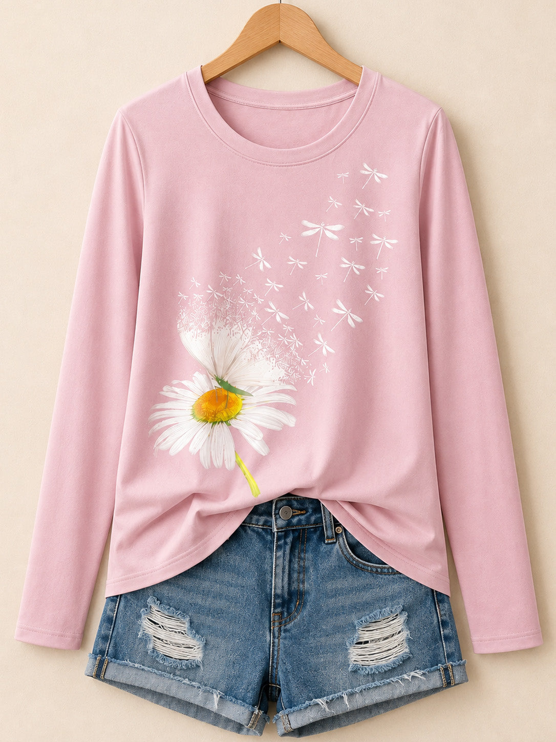 Daisy Petals In The Wind - Flora Cotton Long Sleeve Tee
