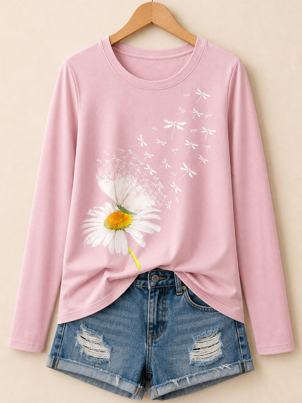 Daisy Petals In The Wind - Flora Cotton Long Sleeve Tee
