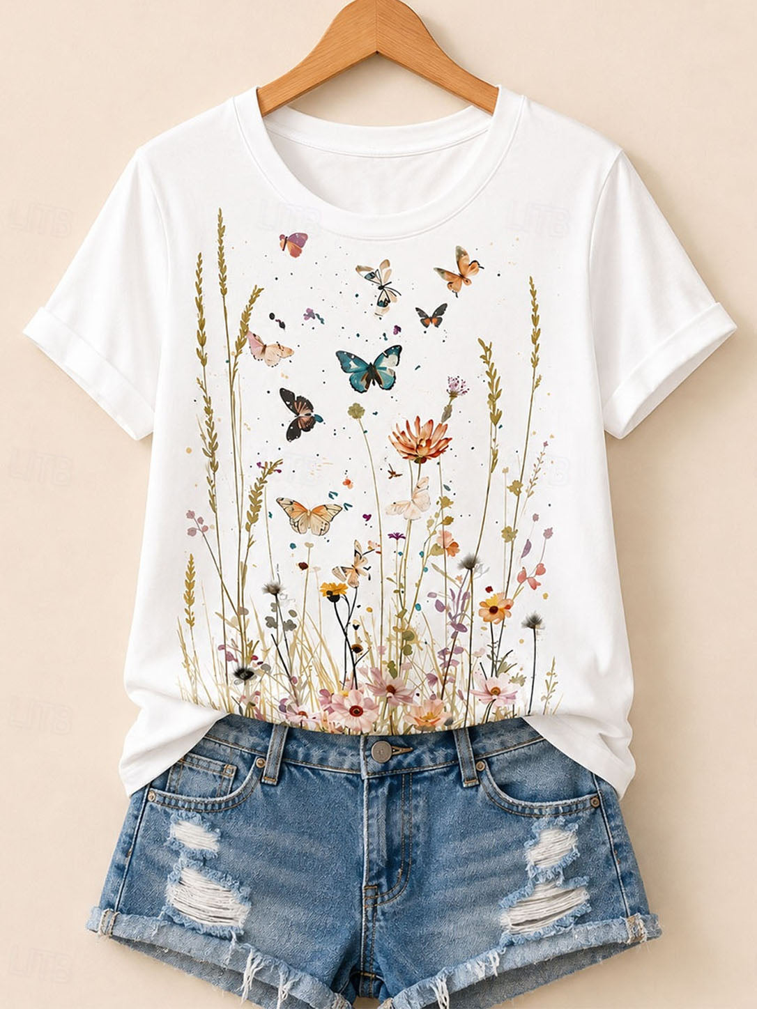 Wildflower Meadow With Butterflies - Life Stories Cotton Tee