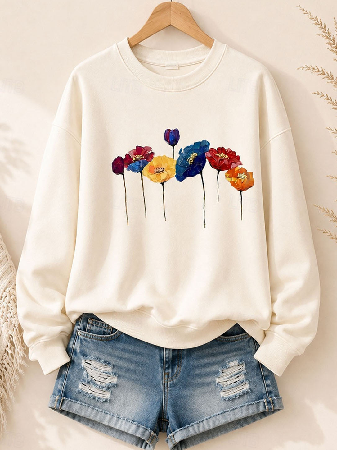 Watercolor Poppy Garden - Flora Cotton Blend Sweatshirt