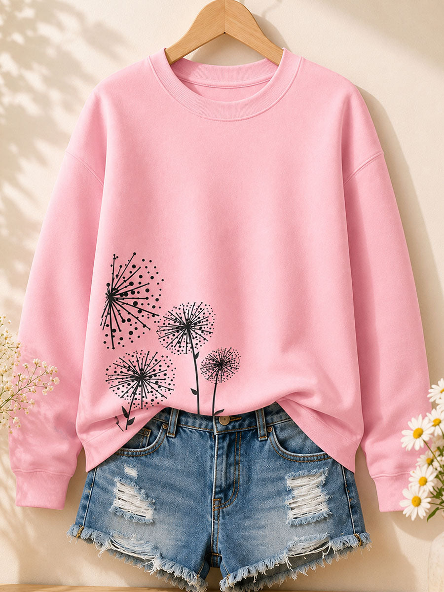 Pusteblumen-Wünsche – Botanische Baumwoll-Sweatshirt-Geschichte