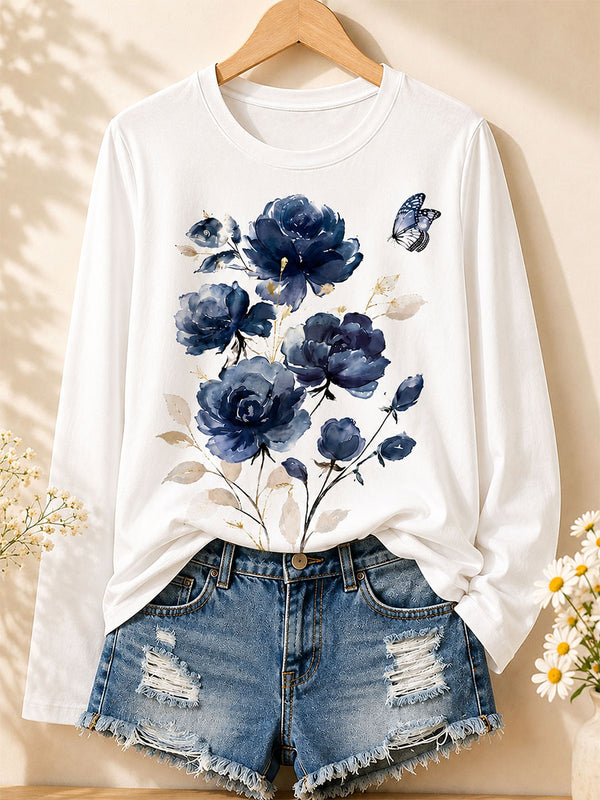 Peonies With Butterfly - Flora Cotton Long Sleeve Tee