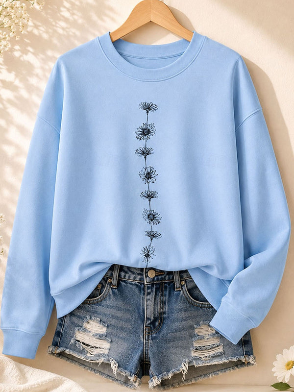 Vertical Daisy Garden - Flora Cotton Blend Sweatshirt