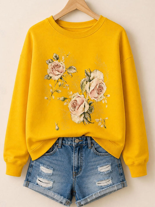 Roses With Butterflies - Flora Cotton Blend Sweatshirt
