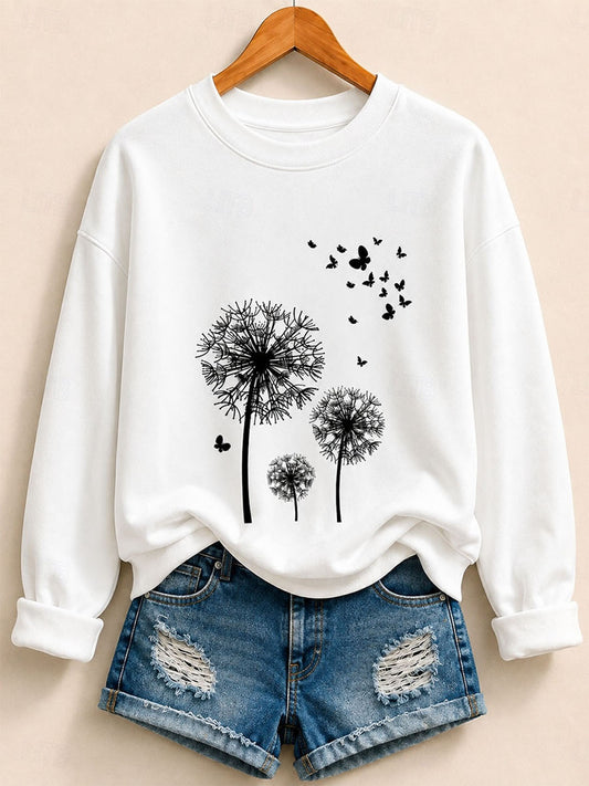 Dandelions With Butterflies - Life Stories Cotton Blend Sweatshirt