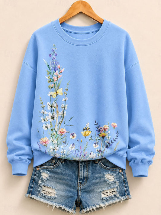Wildflower Meadow With Bees - Life Stories Cotton Blend Sweatshirt