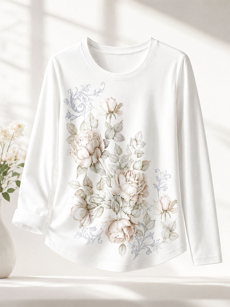 Blue Botanical Cotton Tee in Blue