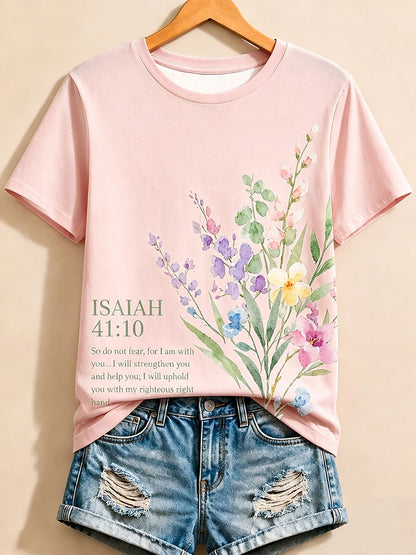 Pink Floral Letter Tee in Blue