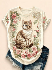 Gartenkatze zwischen Rosen – Naturgeschichte Baumwoll-T-Shirt