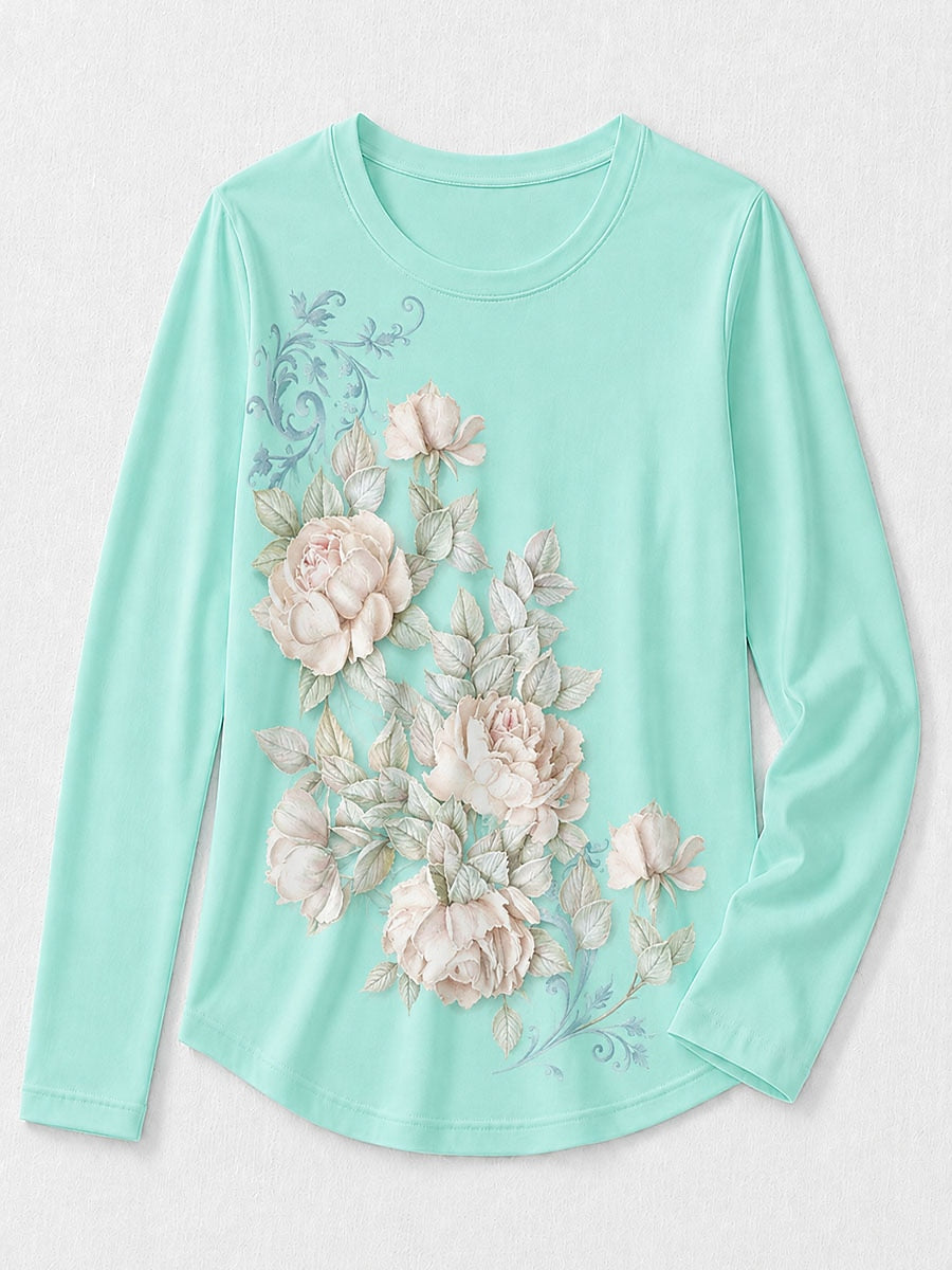 Blue Botanical Cotton Tee in Blue