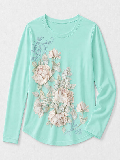 Blue Botanical Cotton Tee in Blue