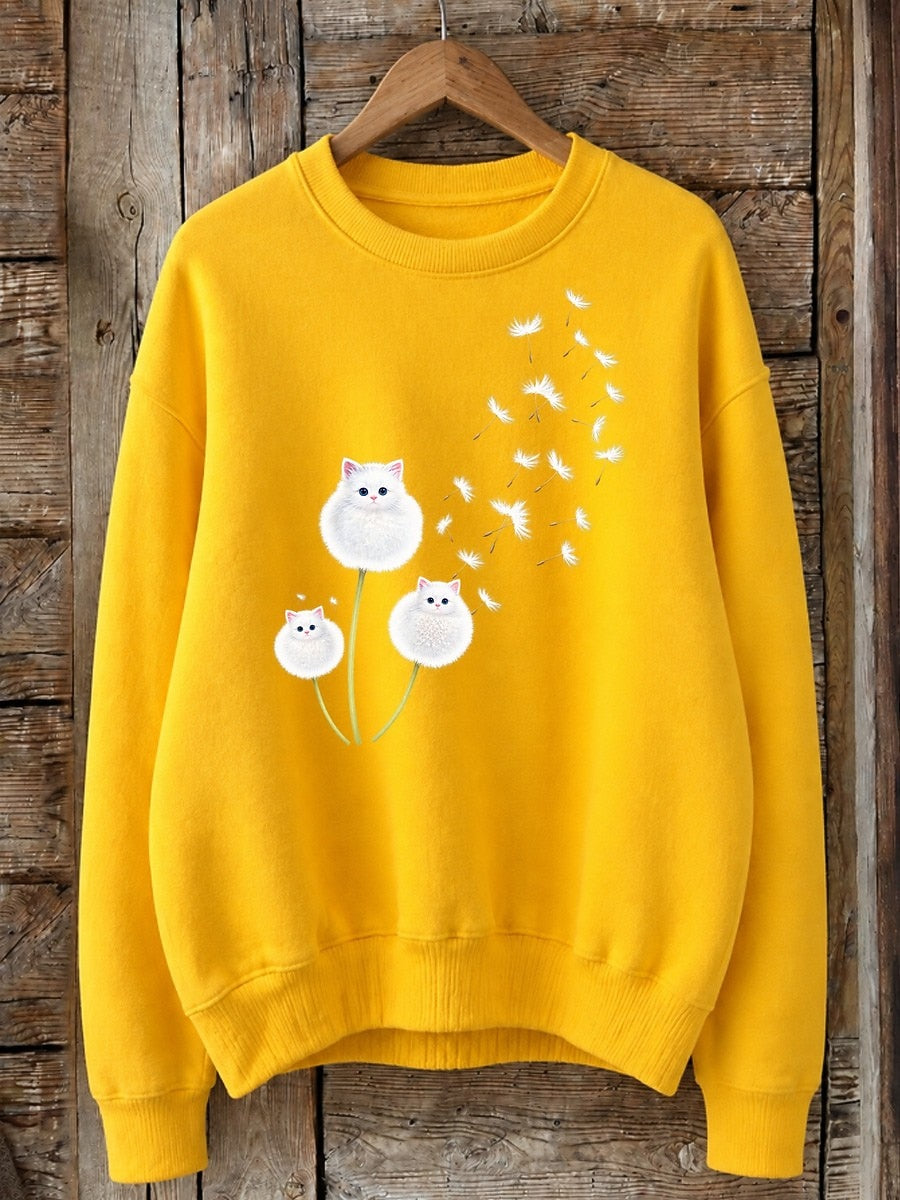 Cats As Dandelion Wishes - Nature Story Cotton Blend Sweatshirt