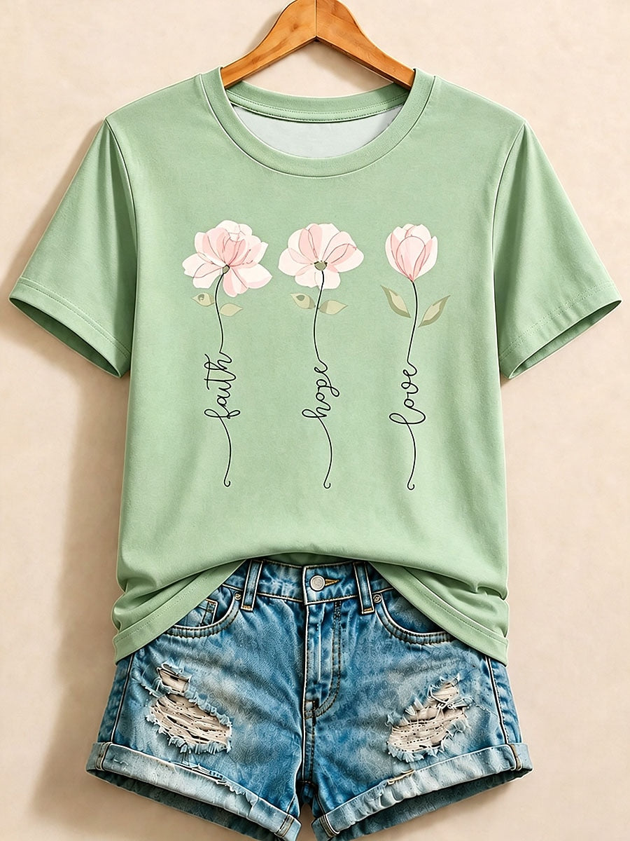 Yellow Floral Letter Tee in Blue