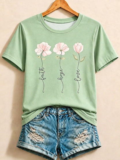 Yellow Floral Letter Tee in Blue