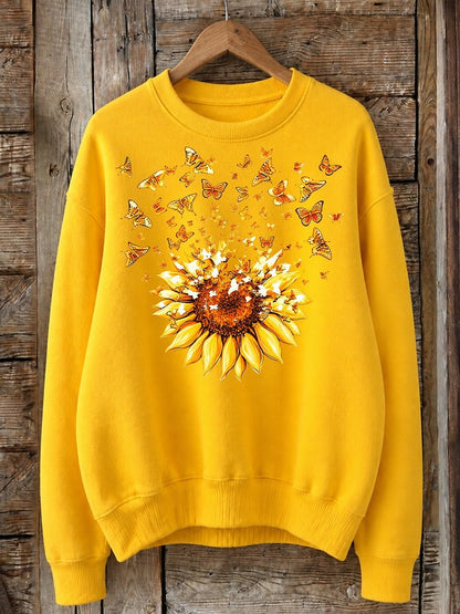 Sunflower And Butterflies - Life Stories Cotton Blend Sweatshirt