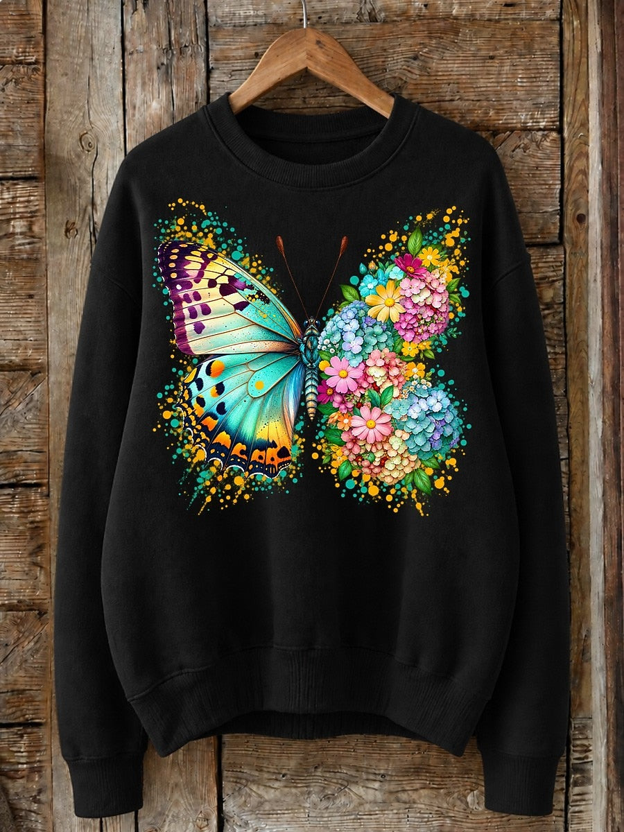 Butterfly Among Hydrangeas - Life Stories Cotton Blend Sweatshirt