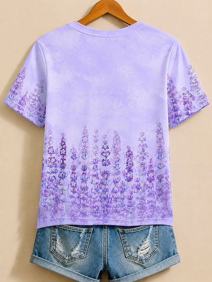 Purple Letter Cotton Tee in Purple