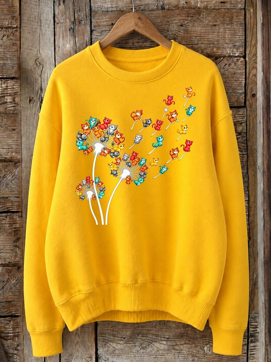 Dandelion Cats In The Wind - Nature Story Cotton Blend Sweatshirt