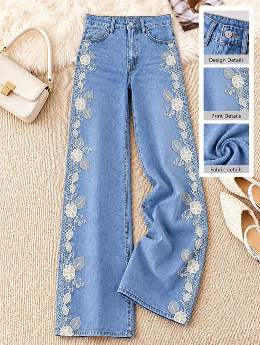 Scattered Floral Wide Leg Jeans - Flora Women's Jeans