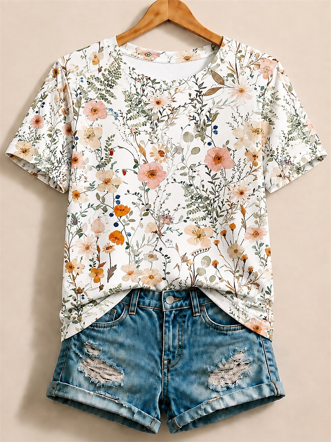 Wildflower Meadow With Poppies And Daisies - Life Stories Cotton Tee