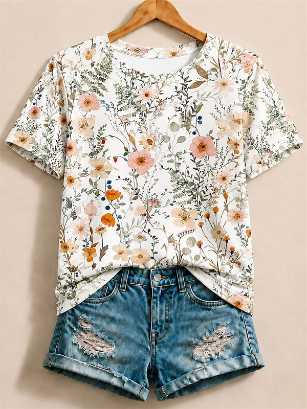 Wildflower Meadow With Poppies And Daisies - Life Stories Cotton Tee