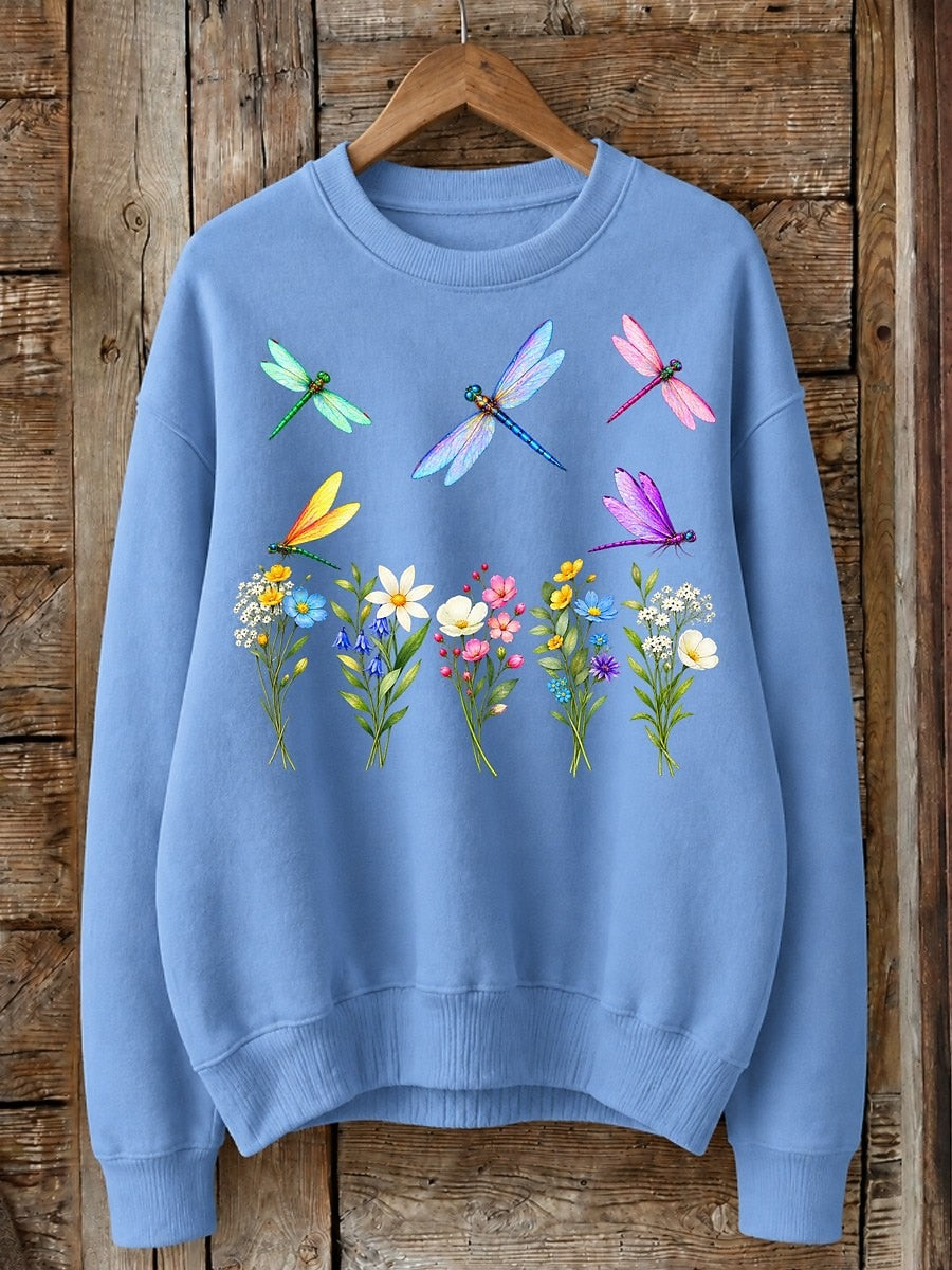 Dragonflies Above Wildflowers - Life Stories Cotton Blend Sweatshirt
