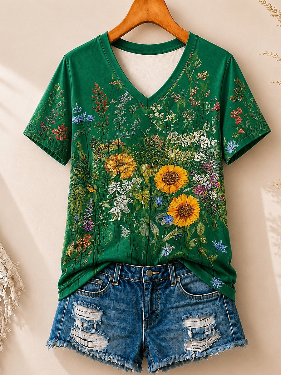 Sunflowers And Wildflowers women's cotton tee - Blue