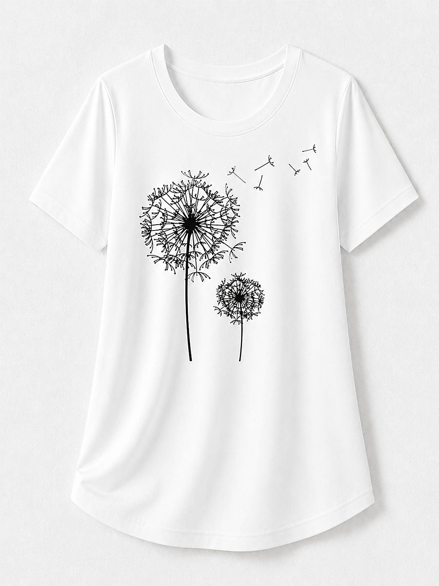 White Botanical Print Tee in White
