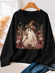 Floral Ghost With Witch Hat - Life Stories Cotton Blend Sweaters