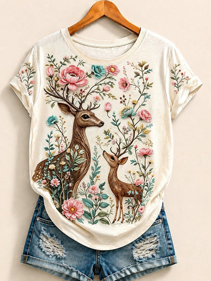 Thanksgiving Reindeer Cotton Tee in Beige