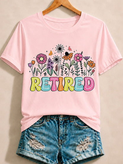 Retired With Daisies Lavender And Butterflies - Life Stories Cotton Tee