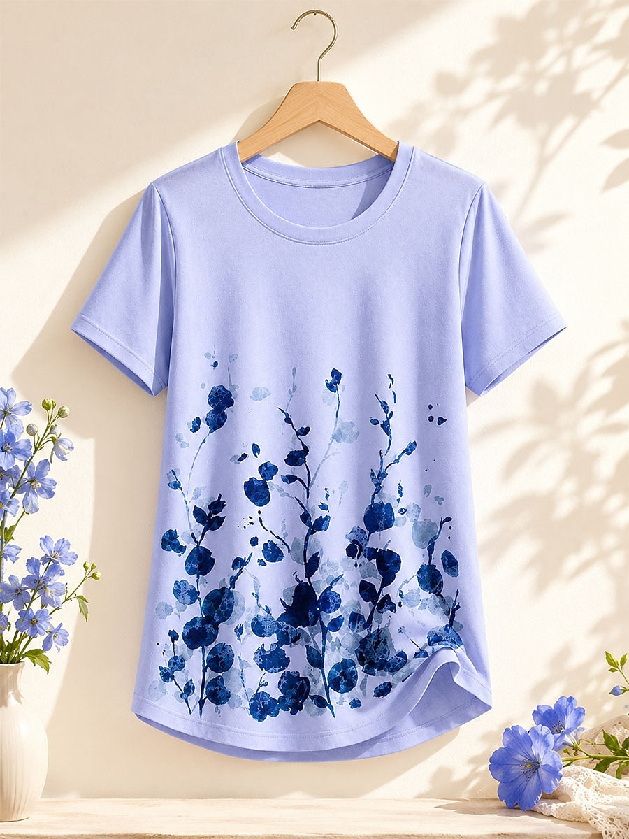 Purple Botanical Summer Tee in Purple Blue
