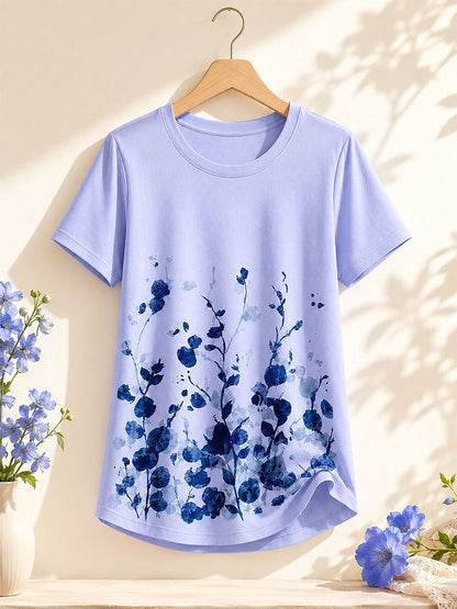 Purple Botanical Summer Tee in Purple Blue