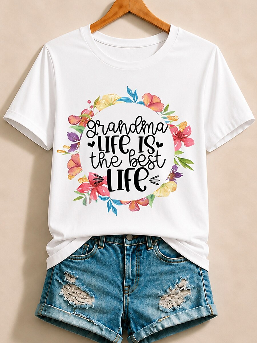 Grandma Life Is The Best Life Floral Wreath - Life Stories Cotton Tee