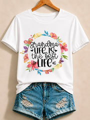 Grandma Life Is The Best Life Floral Wreath - Life Stories Cotton Tee