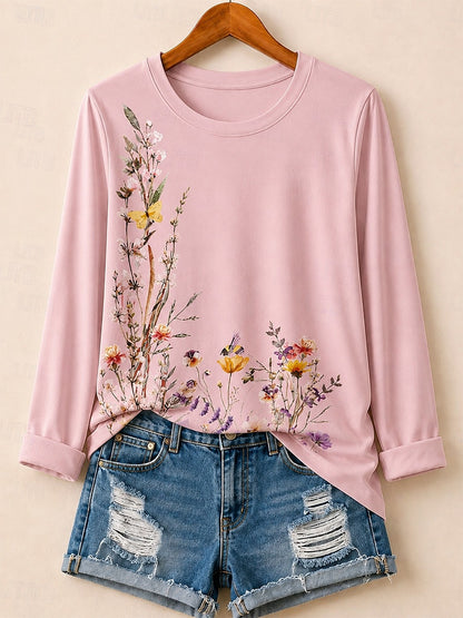 Wildflower Meadow With Daisies - Life Stories Cotton Long Sleeve Tee