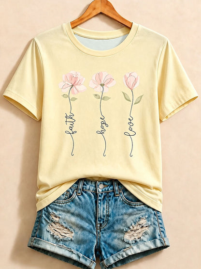 Yellow Floral Letter Tee in Blue