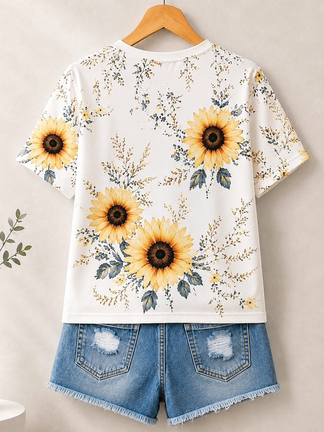 Sunflowers Allover Print women's cotton tee - Blue