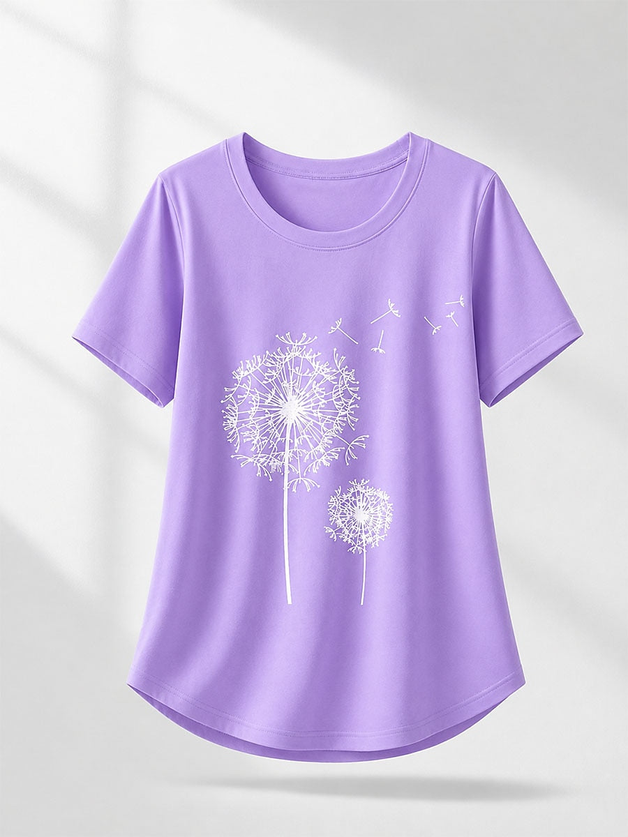 Purple Botanical Print Tee in Purple