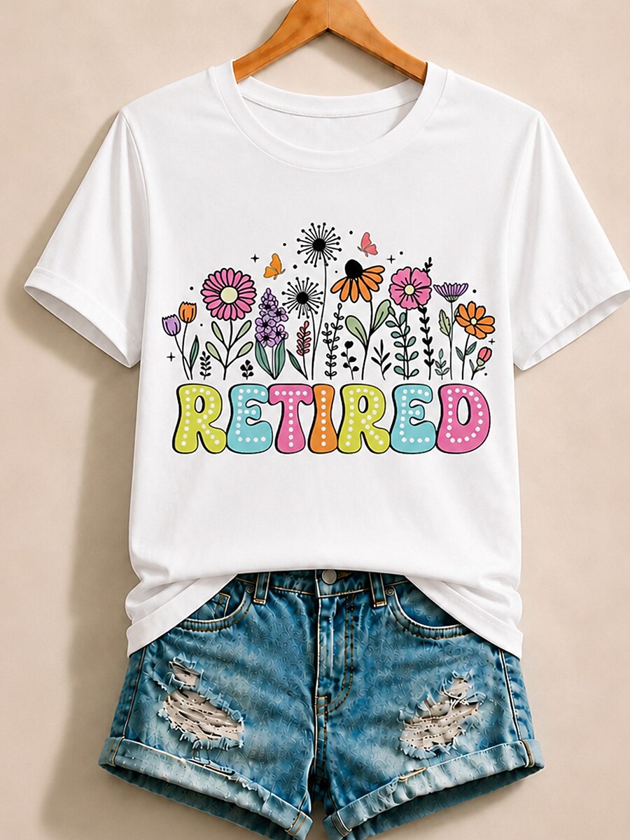 Retired With Daisies Lavender And Butterflies - Life Stories Cotton Tee