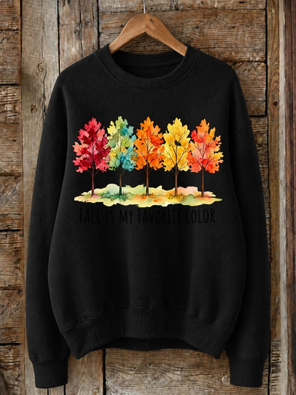 Fall Is My Favorite Color With Watercolor Trees - Life Stories Cotton Blend Sweatshirt